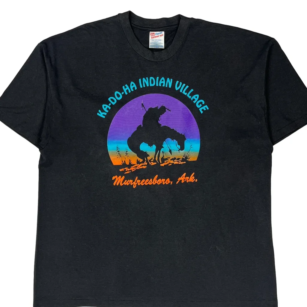 Ka-Do-Ha Indian Village Hanes Single Stitch T-Shirt - 2XL Black Cotton Blend - Image 6