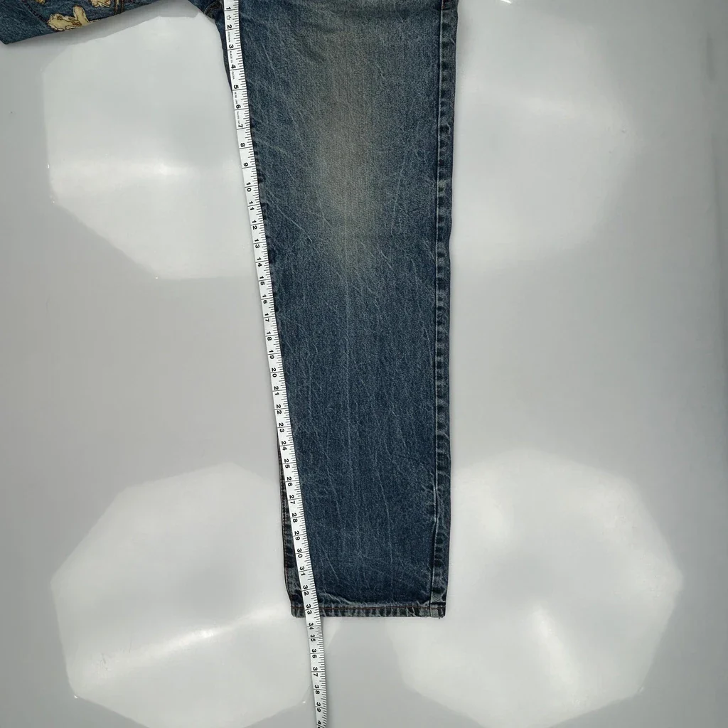 Kanji Embroidery Evisu Graphic Jeans - 33W 33L Blue Denim - Image 5