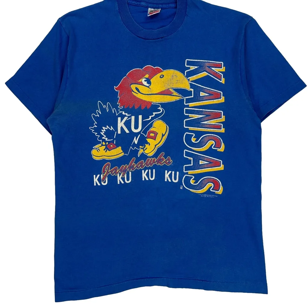 Kansas Jayhawks Fruit Of The Loom College T-Shirt - Large Blue Cotton - Image 4