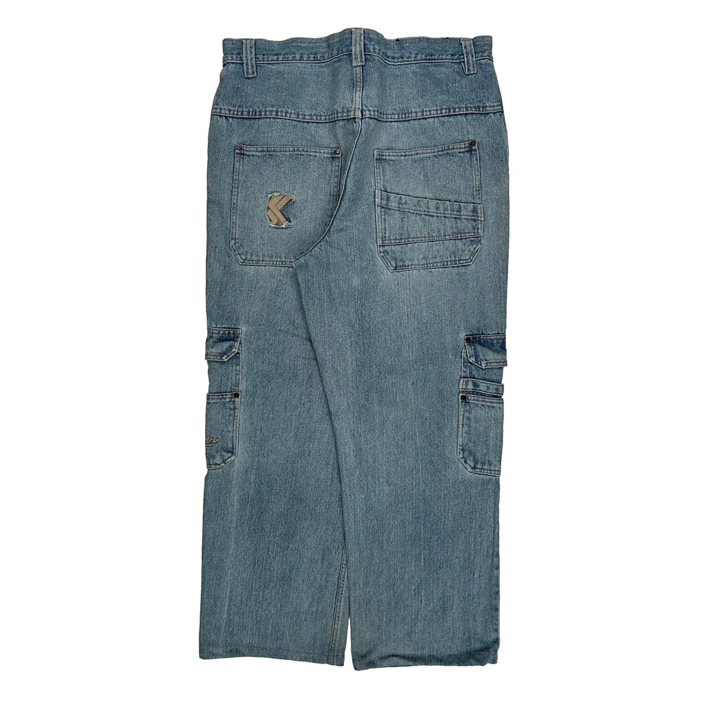 Karl Kani Baggy Cargo Jeans - 35W 28L Blue Cotton