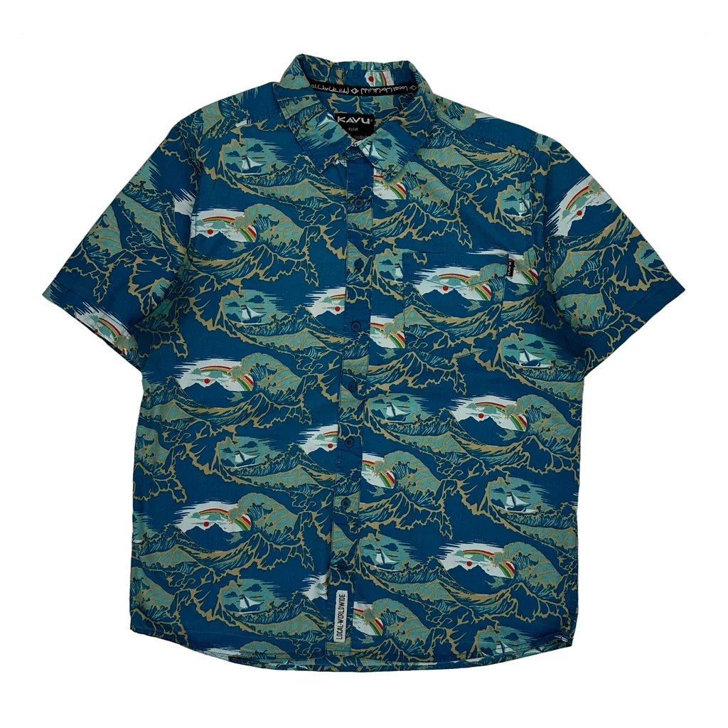 Kavu Hawaiian Shirt - Large Blue Cotton