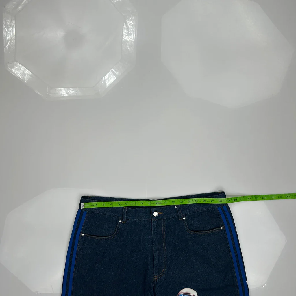Kerwin Frost Adidas Baggy Graphic Denim Shorts - 38W 10L Blue Denim - Image 3