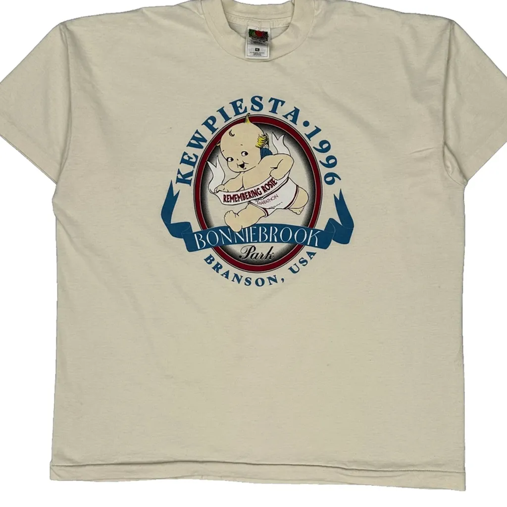 Kewpiesta 1996 Fruit Of The Loom Single Stitch T-Shirt - XL Cream Cotton Blend - Image 5