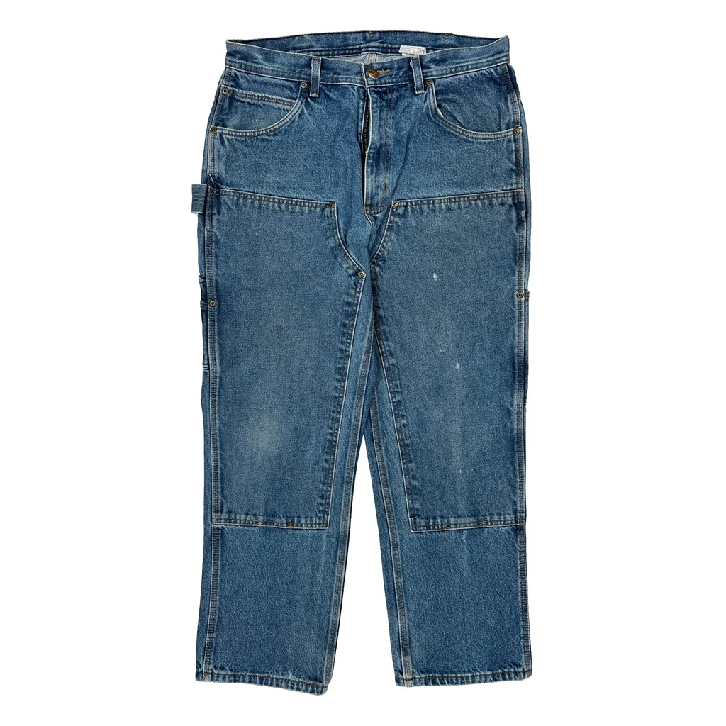 Key Double Knee Carpenter Jeans - 32W 30L Blue Cotton - Image 2