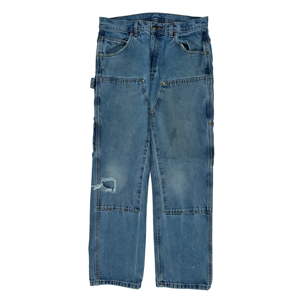 Key Double Knee Carpenter Jeans - 32W 31L Blue Cotton - Image 2