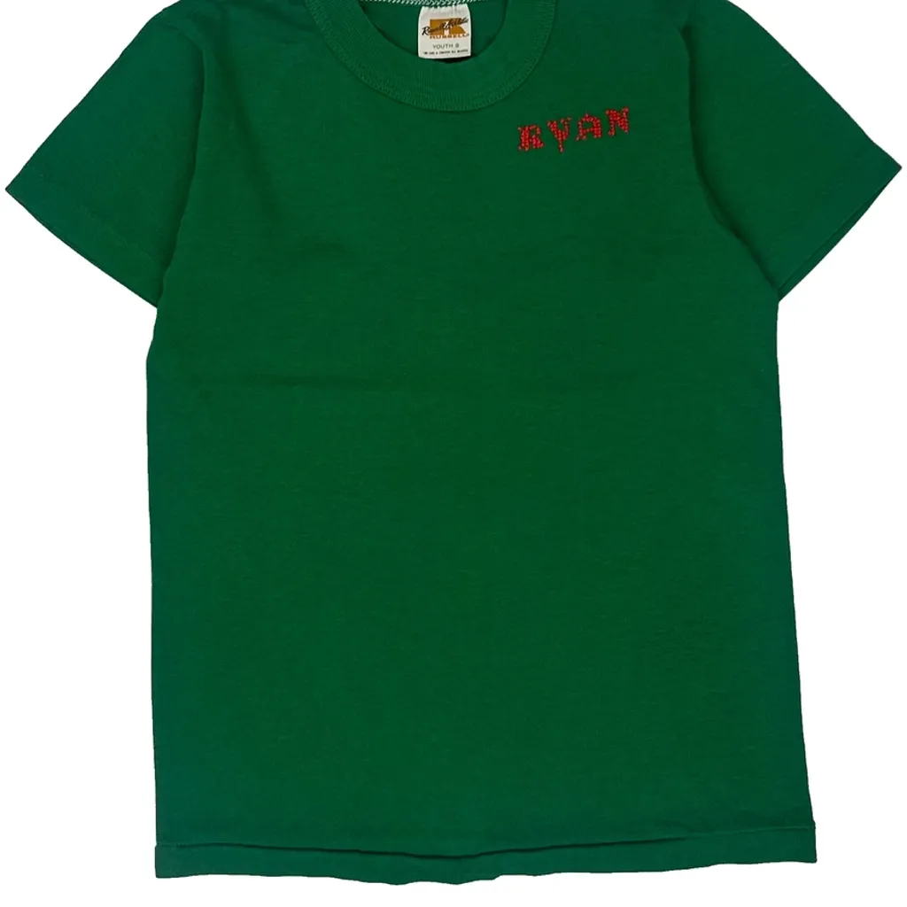 Kids Russell Athletic Ryan Embroidery T-Shirt - Small Green Cotton Blend - Image 5