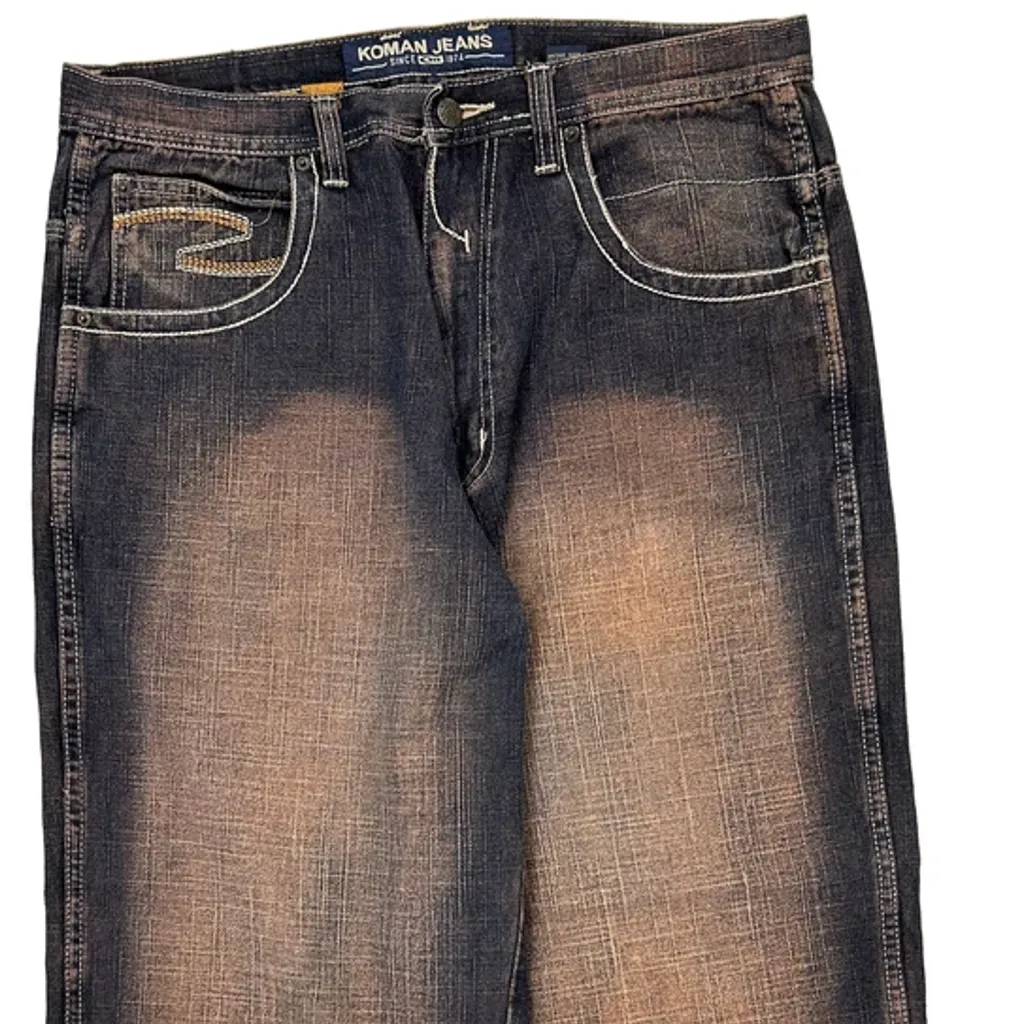 Koman Baggy Jeans - 34W 32L Dark Wash Denim - Image 10