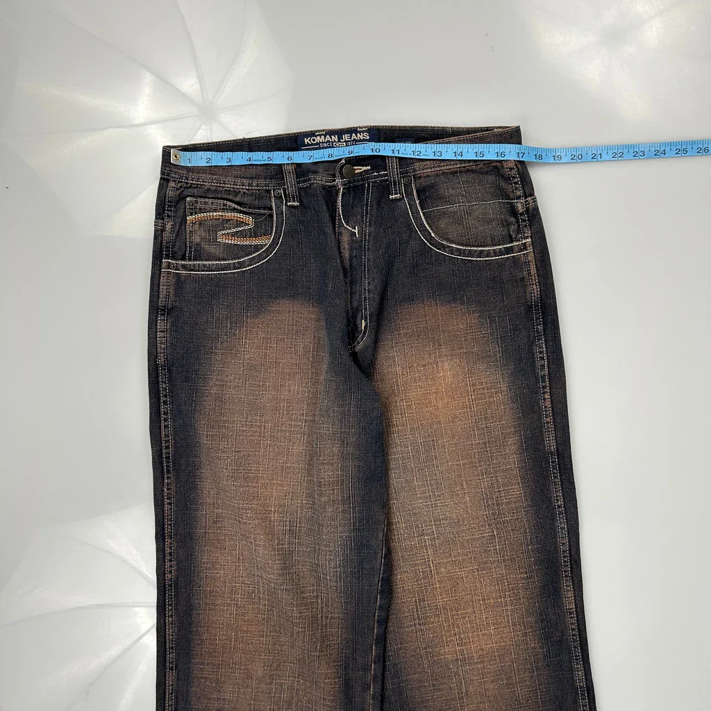 Koman Baggy Jeans - 34W 32L Dark Wash Denim - Image 3