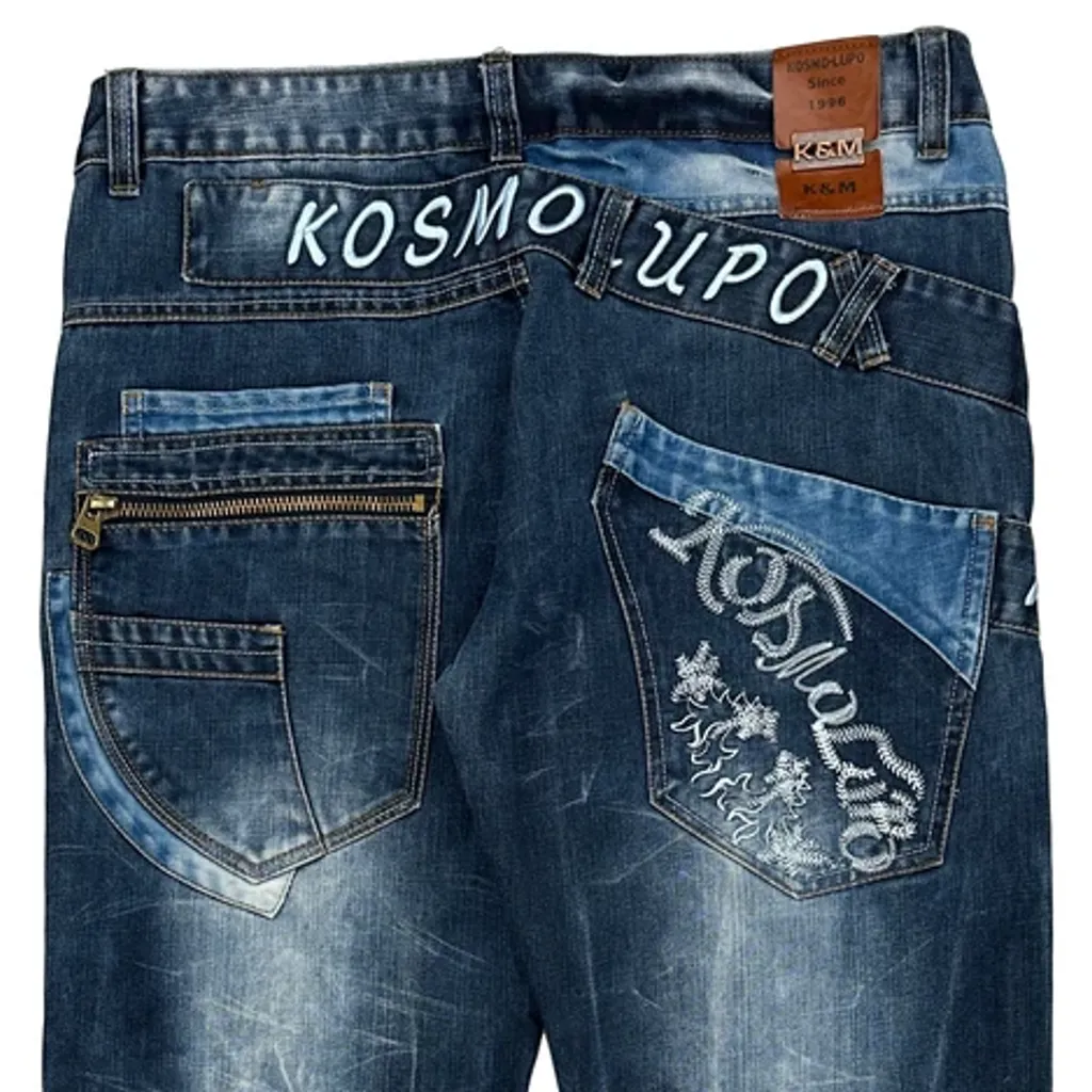 Kos Mo Lupo Graphic Jeans - 36W 30L Blue Denim - Image 7