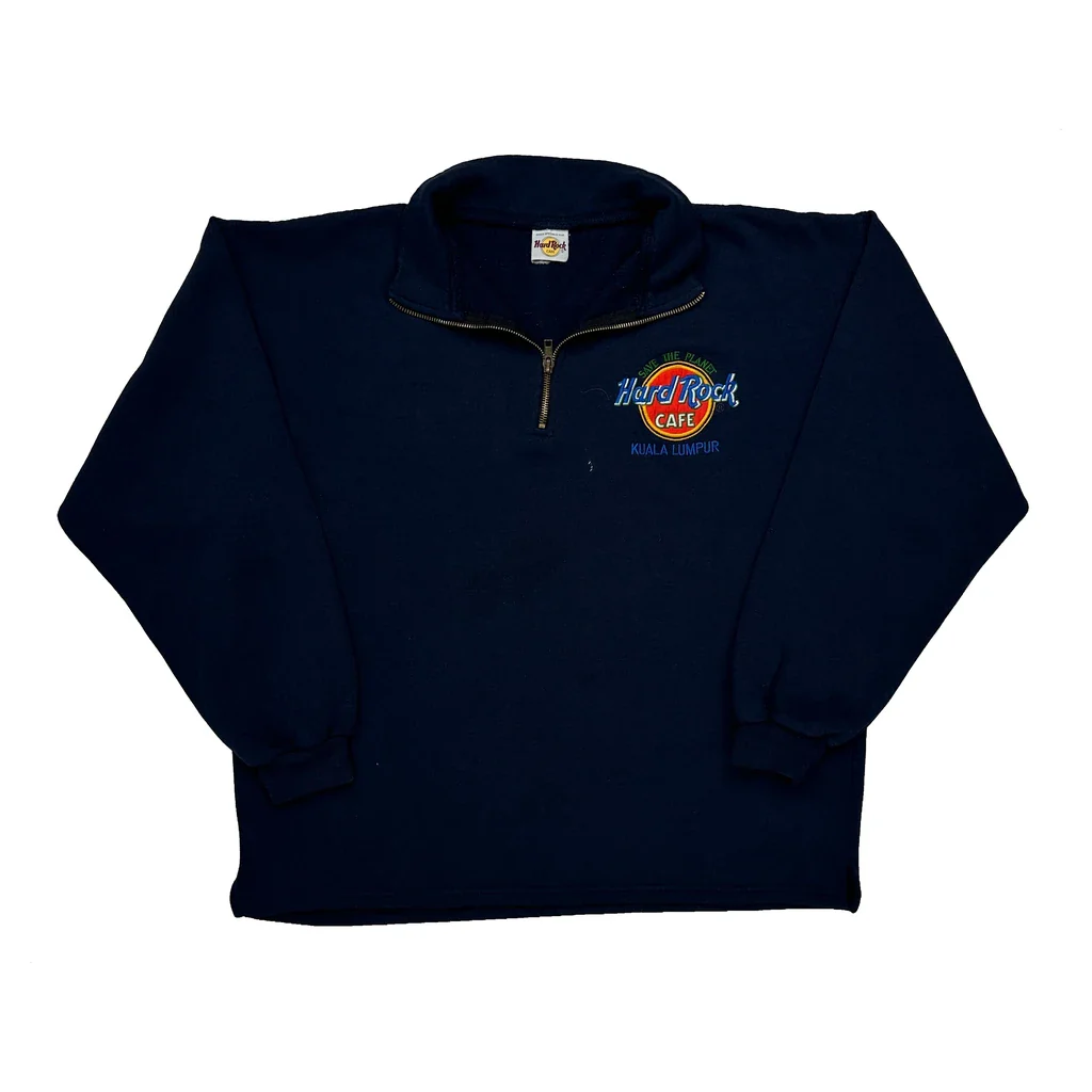 Kuala Lumpur Hard Rock Cafe 1/4 Zip - Large Navy Cotton