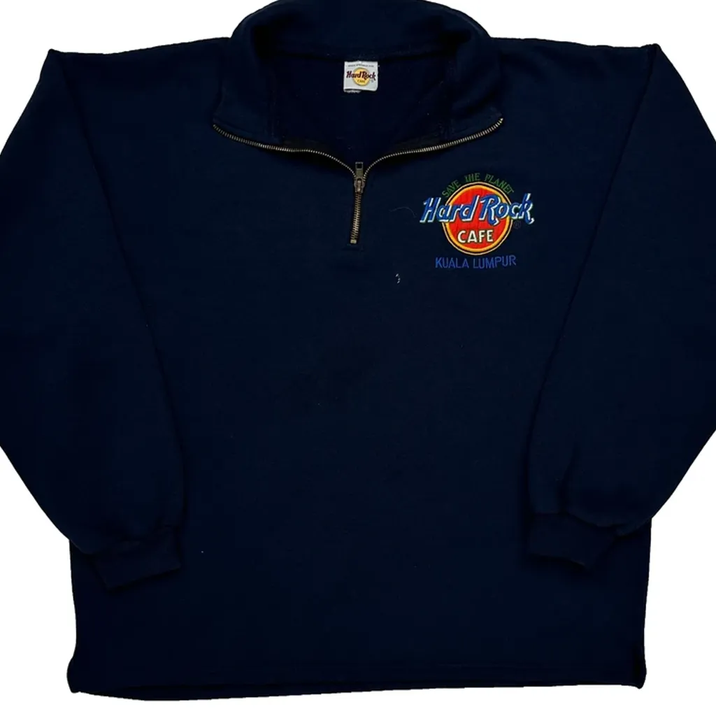 Kuala Lumpur Hard Rock Cafe 1/4 Zip - Large Navy Cotton - Image 5