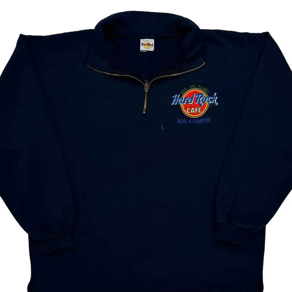 Kuala Lumpur Hard Rock Cafe 1/4 Zip - Large Navy Cotton - Image 6