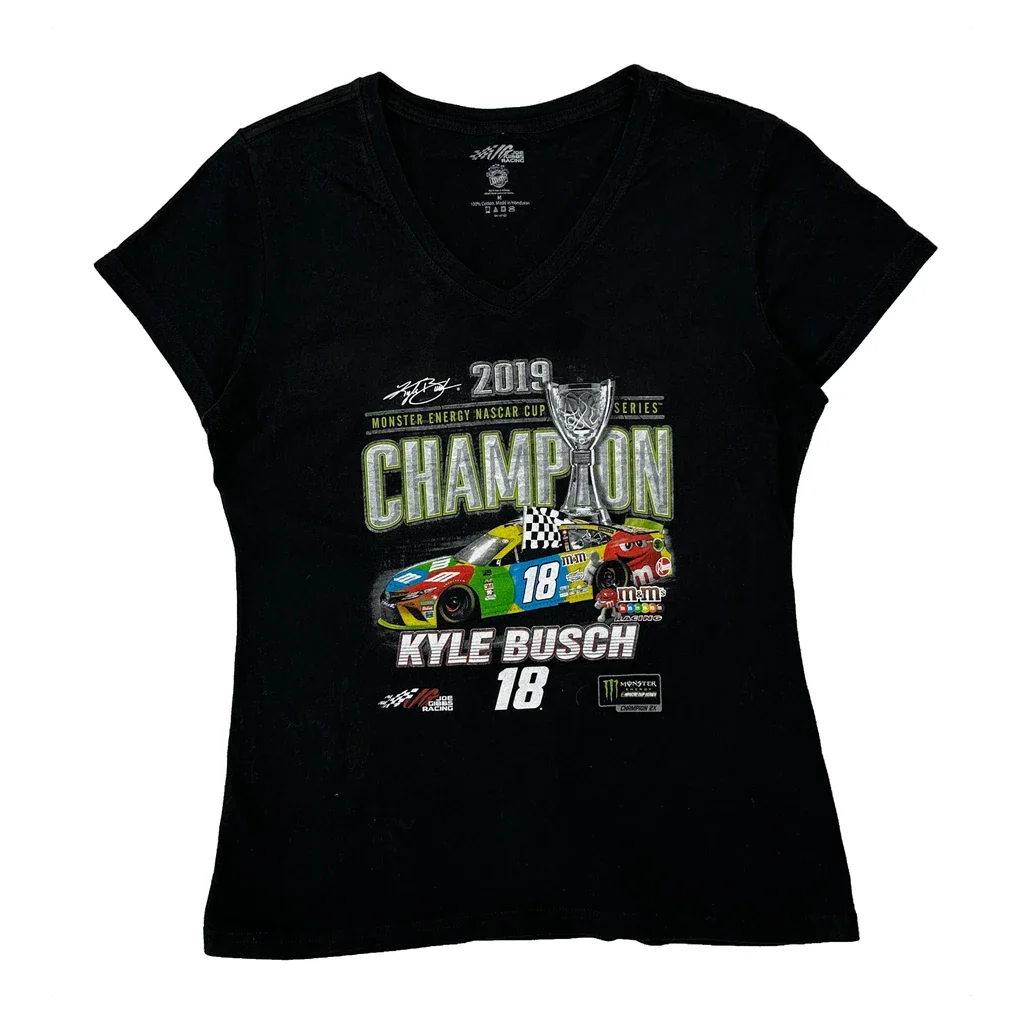 Kyle Busch 2019 Champion Nascar Graphic T-Shirt - Medium Black Cotton