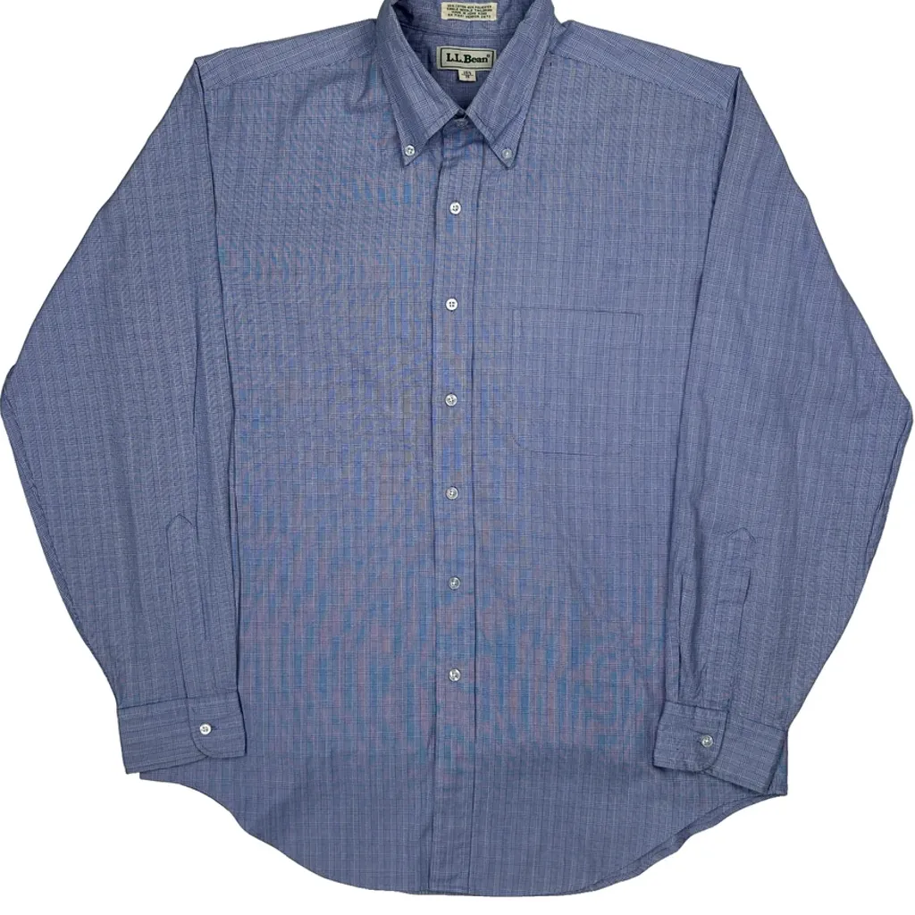 L.L.Bean Checked Shirt - Large Blue Cotton Blend - Image 4