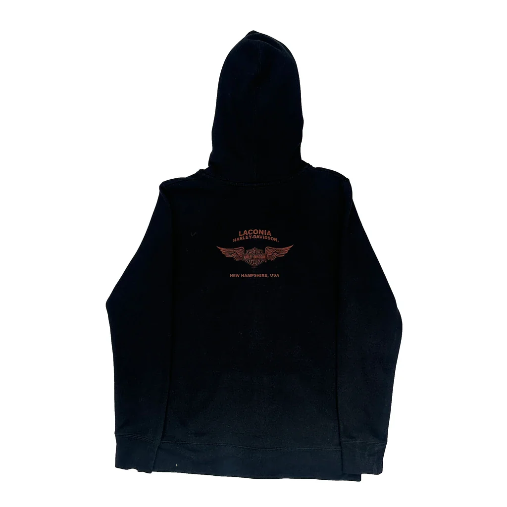 Laconia Harley Davidson Graphic Hoodie - Small Black Cotton Blend - Image 2