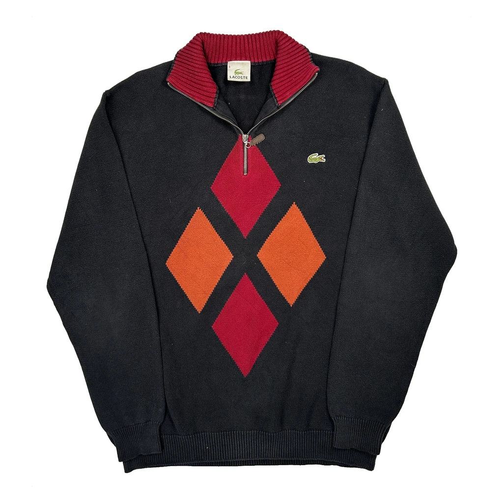 Lacoste Argyle 1/4 Zip - 2XL Black Cotton