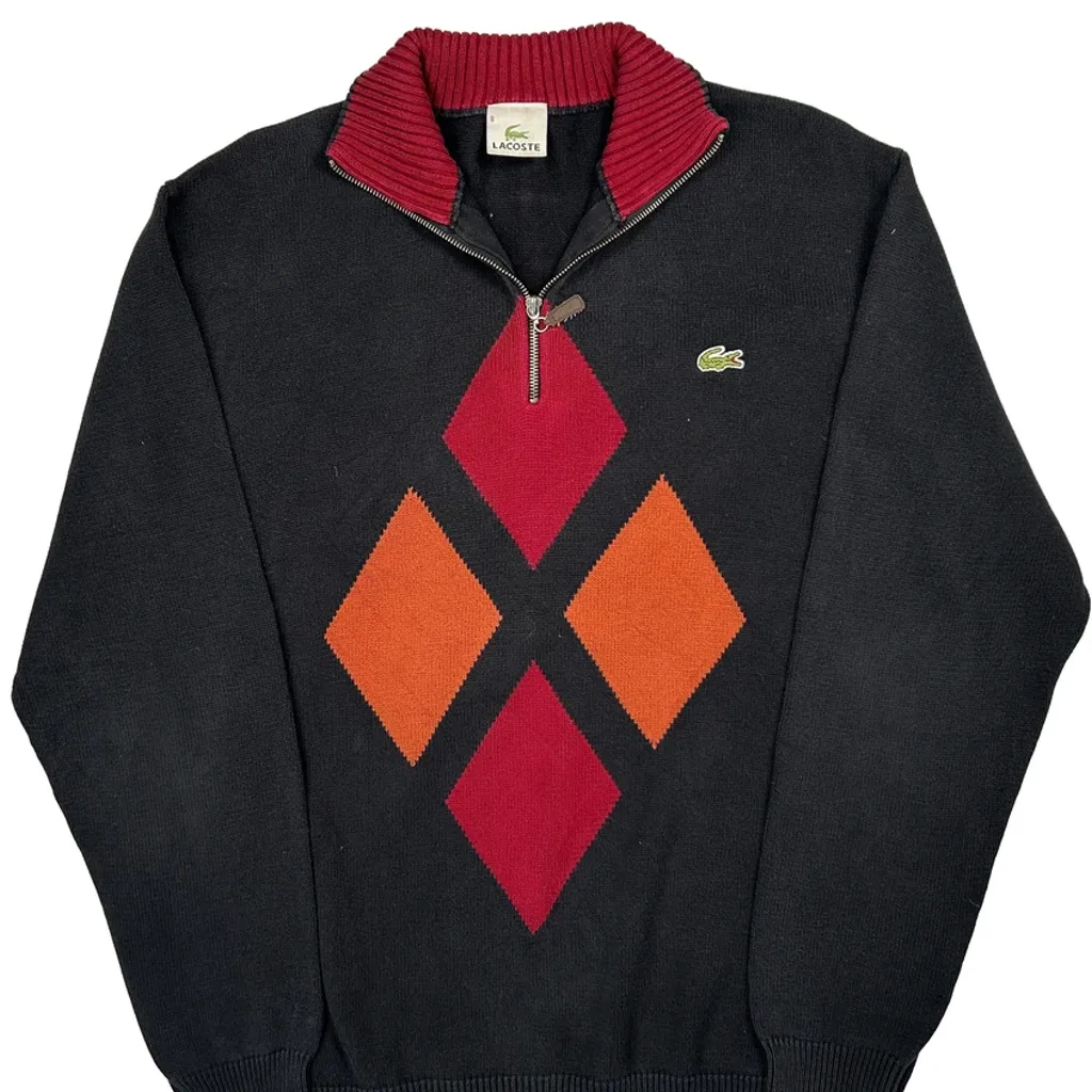 Lacoste Argyle 1/4 Zip - 2XL Black Cotton - Image 5
