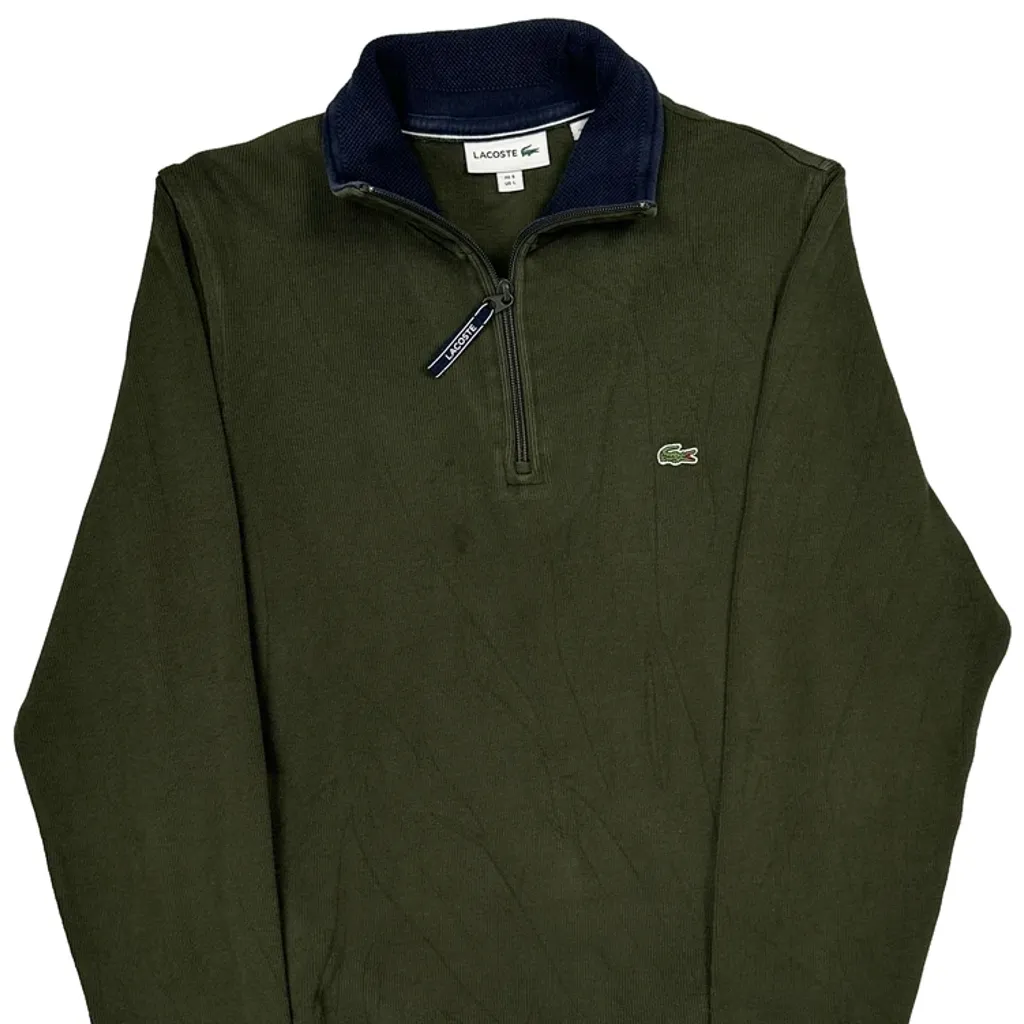 Lacoste 1/4 Zip - Large Green Cotton - Image 4