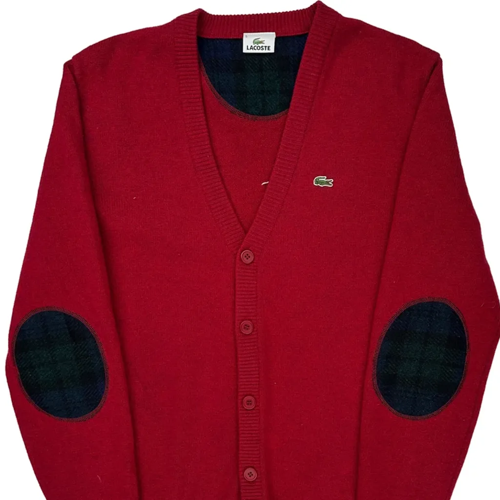 Lacoste Checked Cardigan - Medium Red Wool - Image 4