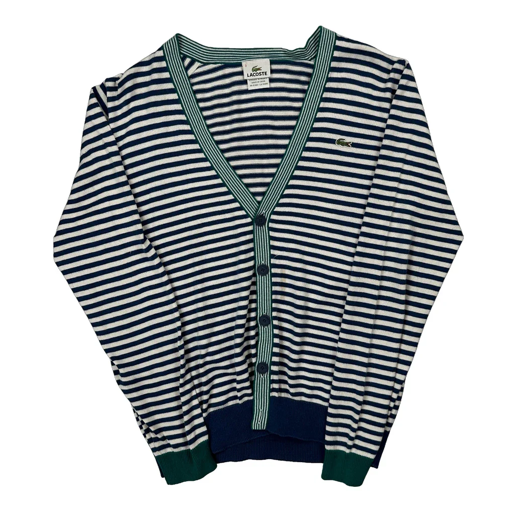 Lacoste Striped Cardigan - Medium Blue Cotton