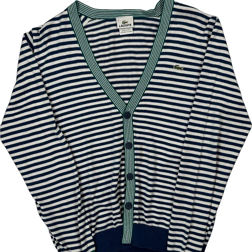 Lacoste Striped Cardigan - Medium Blue Cotton - Image 5
