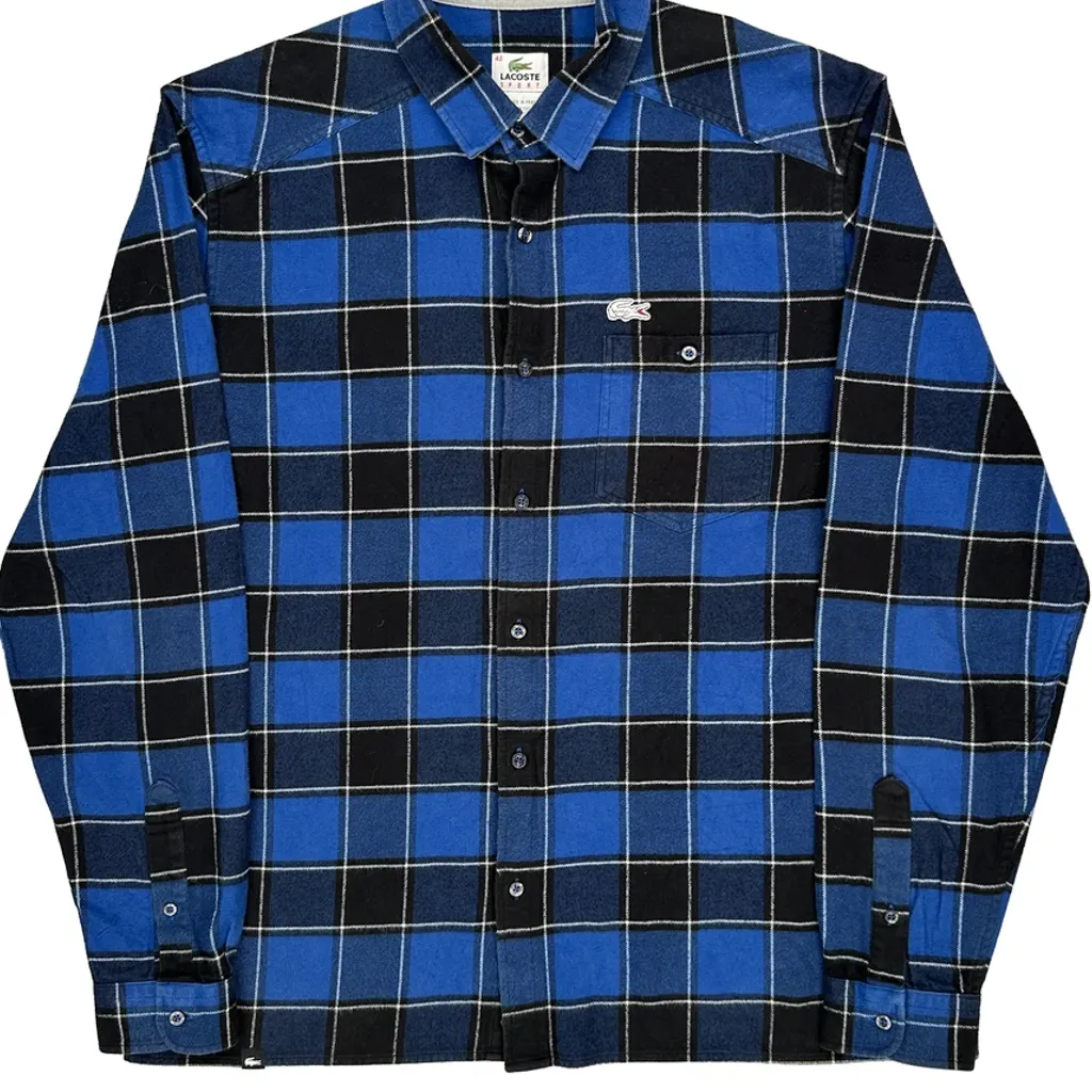 Lacoste Flannel Shirt - Large Blue Cotton - Image 5