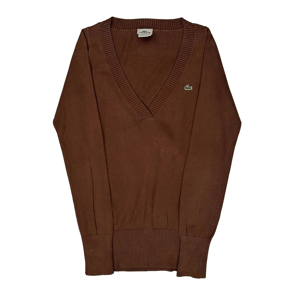 Lacoste V-Neck Jumper - Small Brown Cotton
