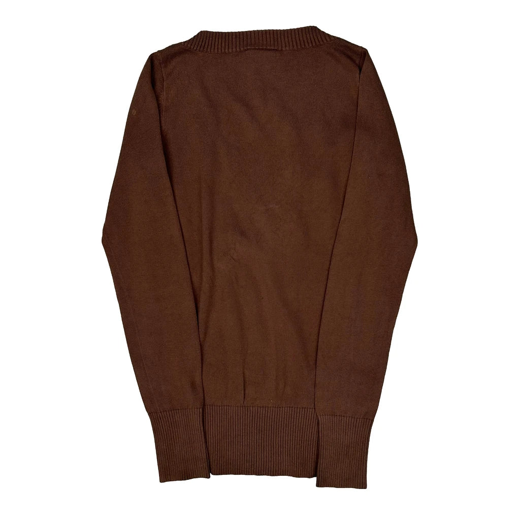 Lacoste V-Neck Jumper - Small Brown Cotton - Image 2