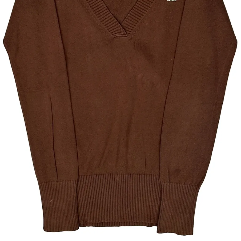 Lacoste V-Neck Jumper - Small Brown Cotton - Image 4