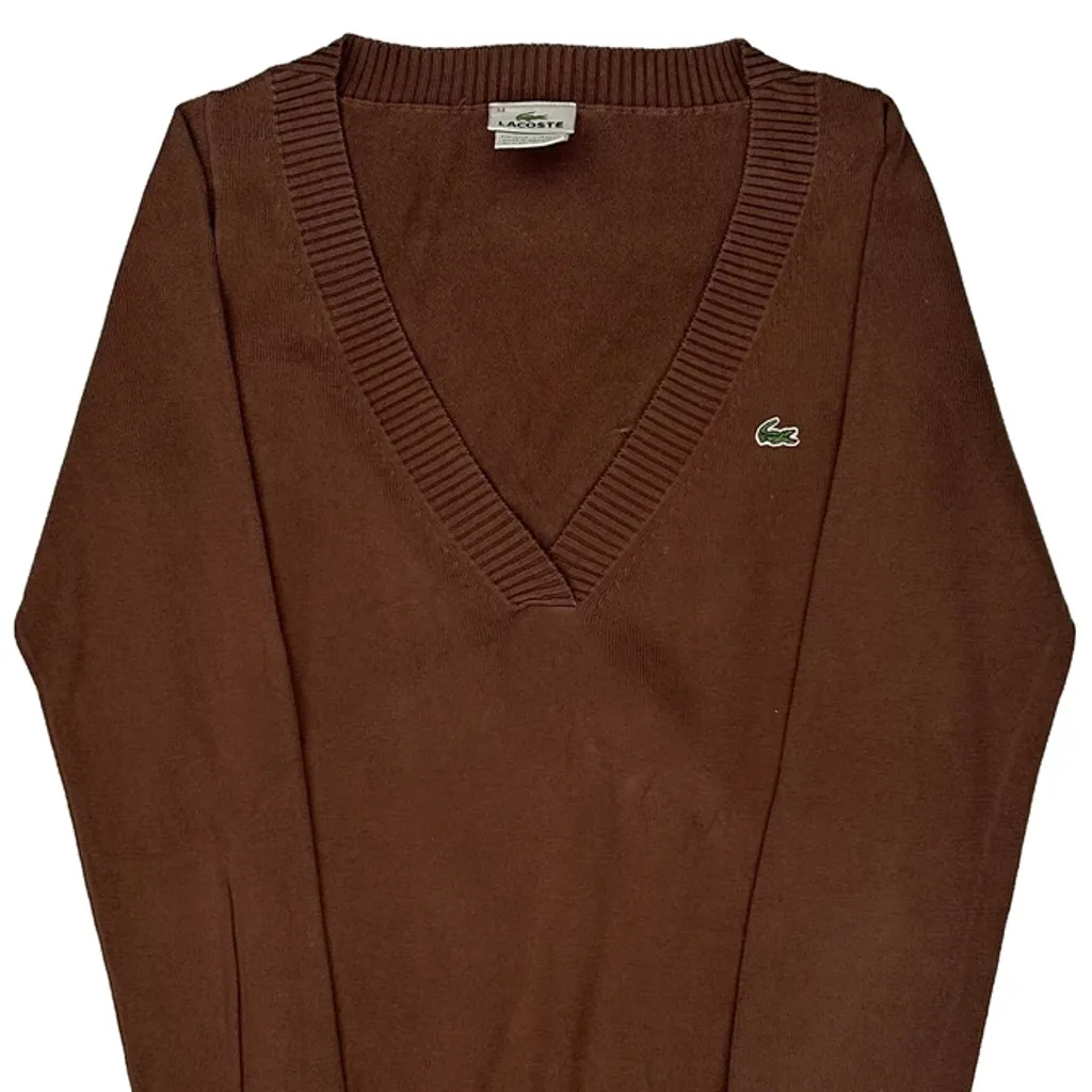 Lacoste V-Neck Jumper - Small Brown Cotton - Image 5