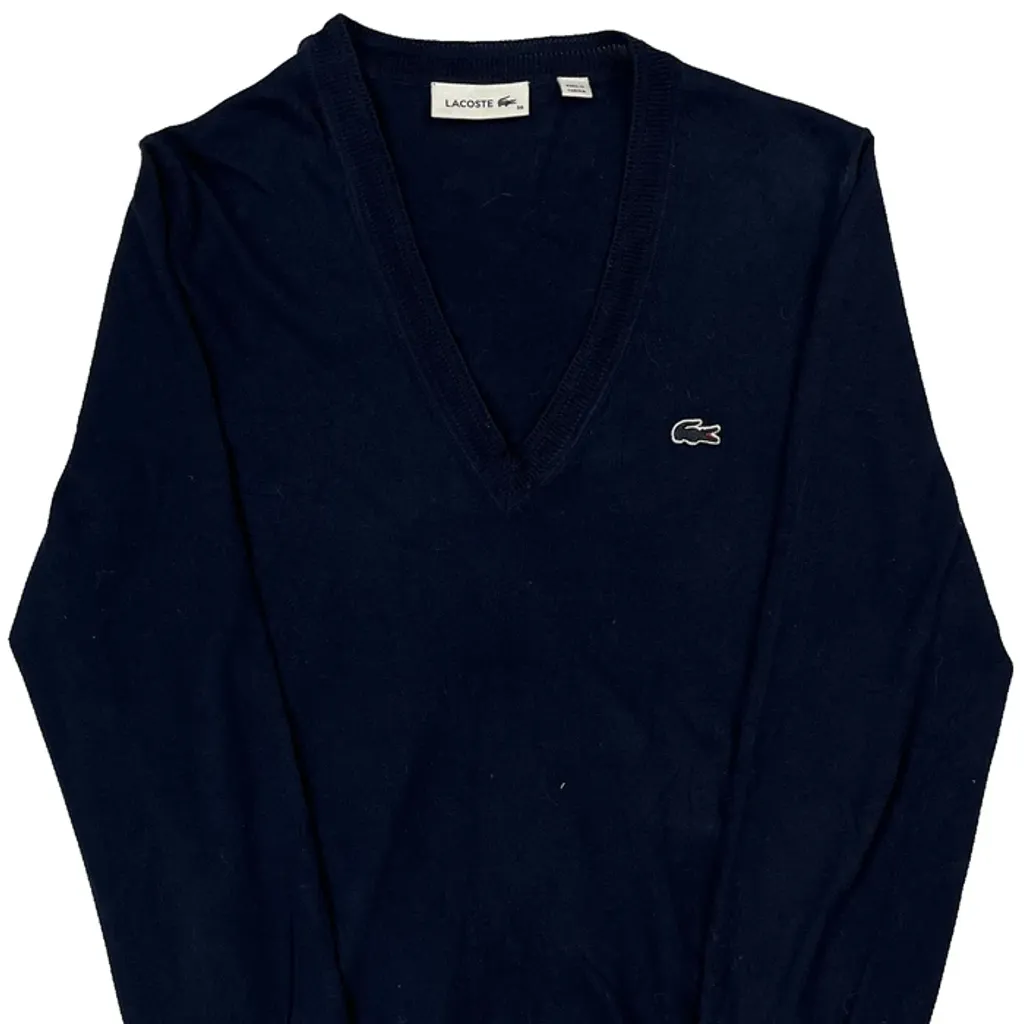Lacoste V-Neck Jumper - Small Navy Cotton - Image 4