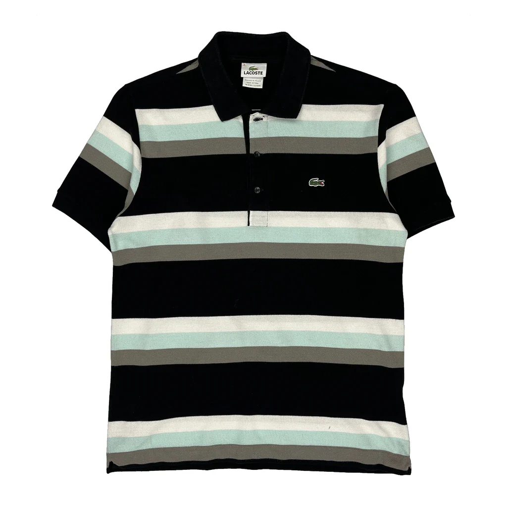 Lacoste Striped Polo Shirt - Small Black Cotton