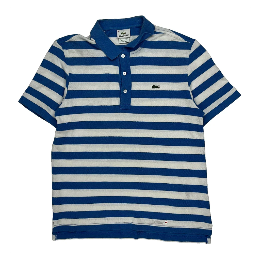 Lacoste Striped Polo Shirt - Medium Blue Cotton - Image 2