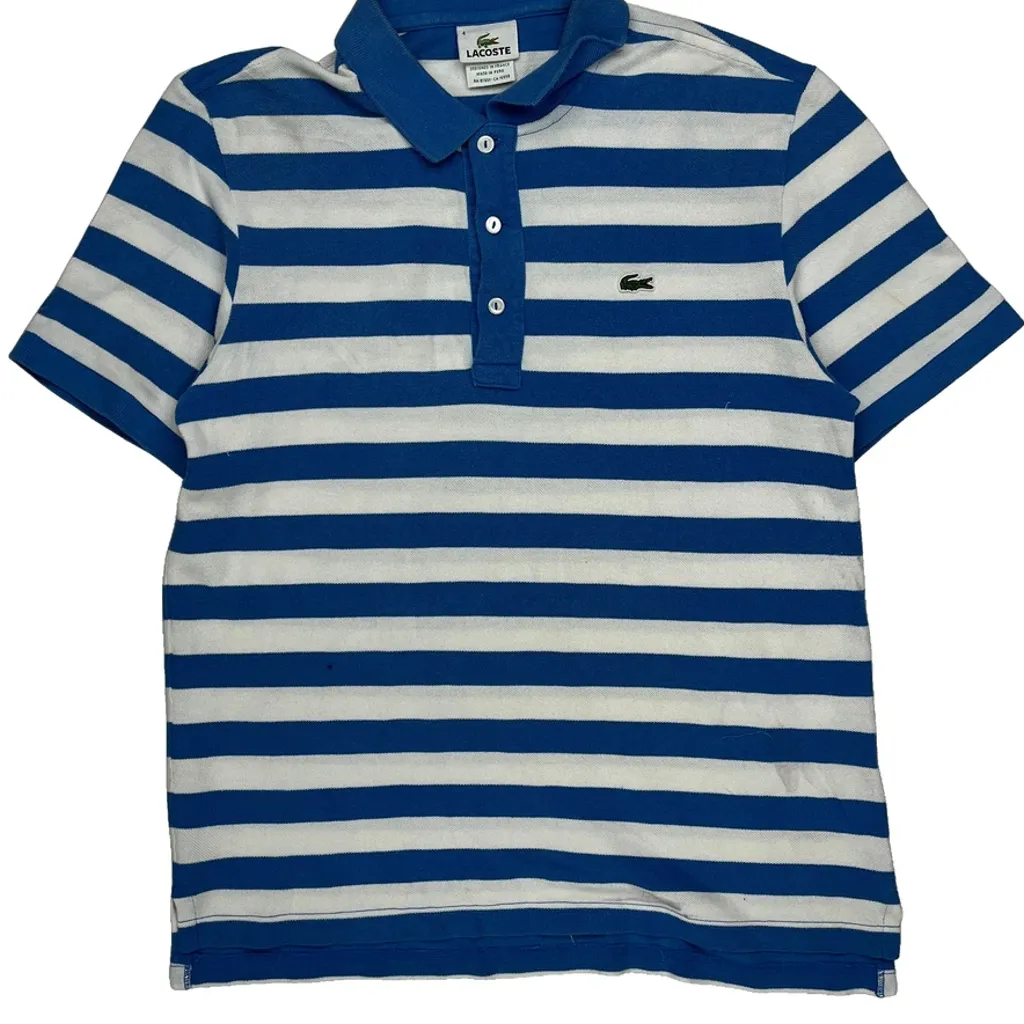 Lacoste Striped Polo Shirt - Medium Blue Cotton - Image 7