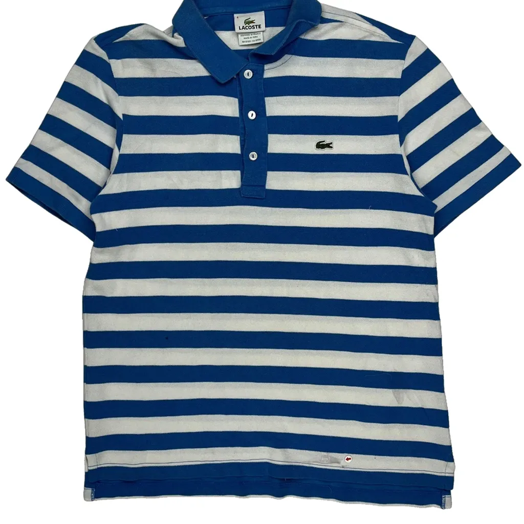 Lacoste Striped Polo Shirt - Medium Blue Cotton - Image 9