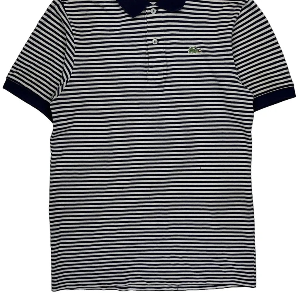 Lacoste Striped Polo Shirt - Medium Navy Cotton - Image 5