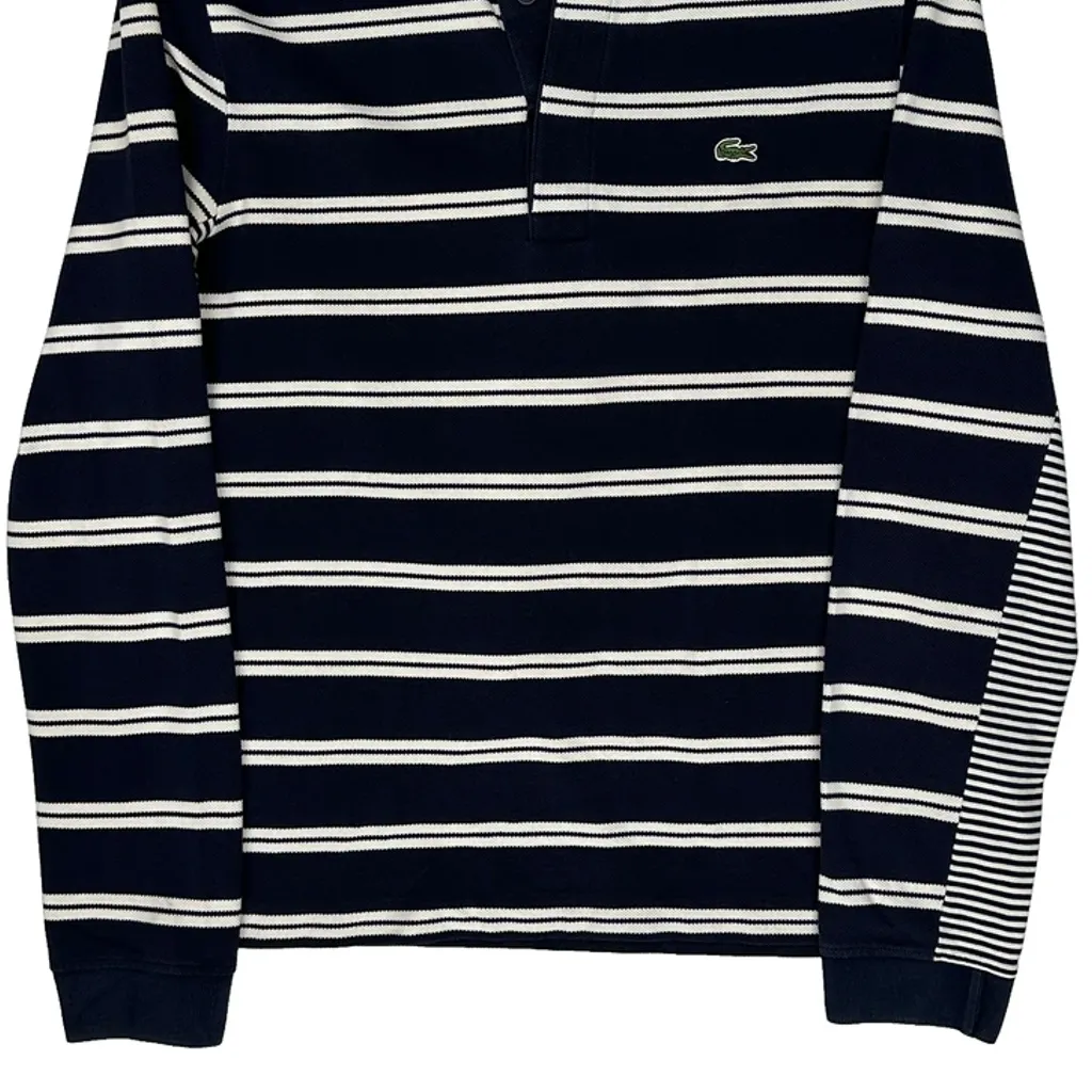 Lacoste Striped Polo Shirt - Medium Navy Cotton - Image 4