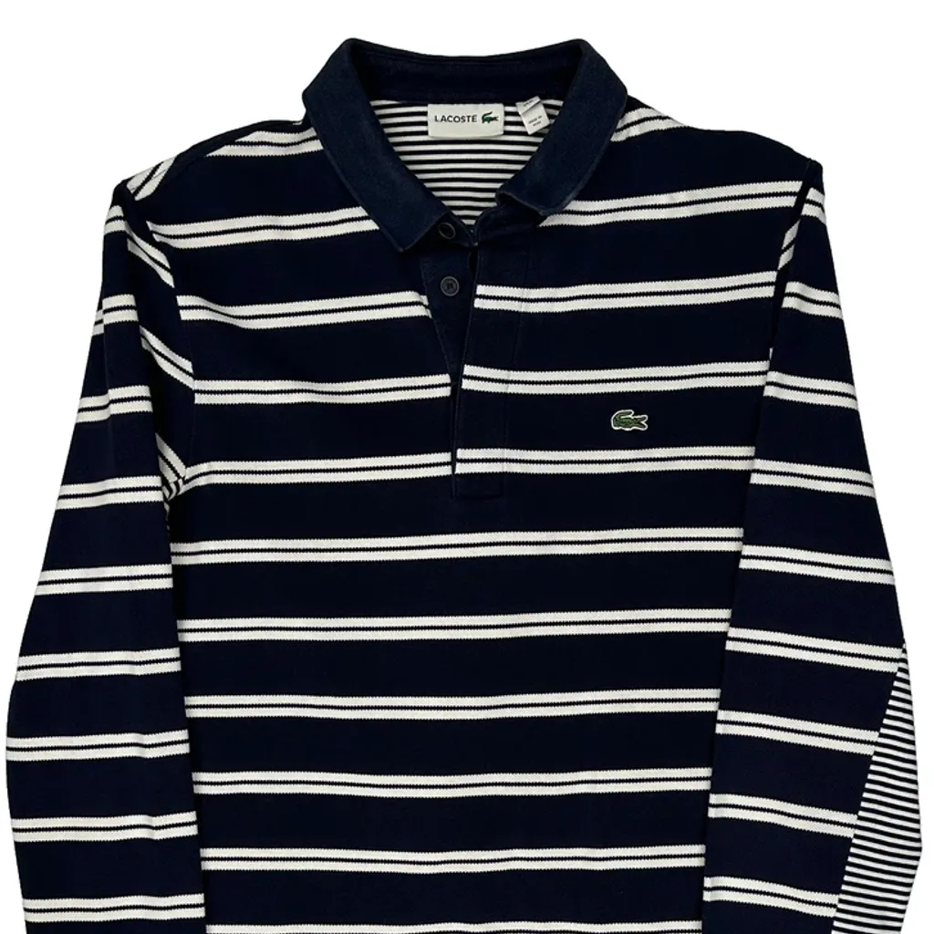 Lacoste Striped Polo Shirt - Medium Navy Cotton - Image 5