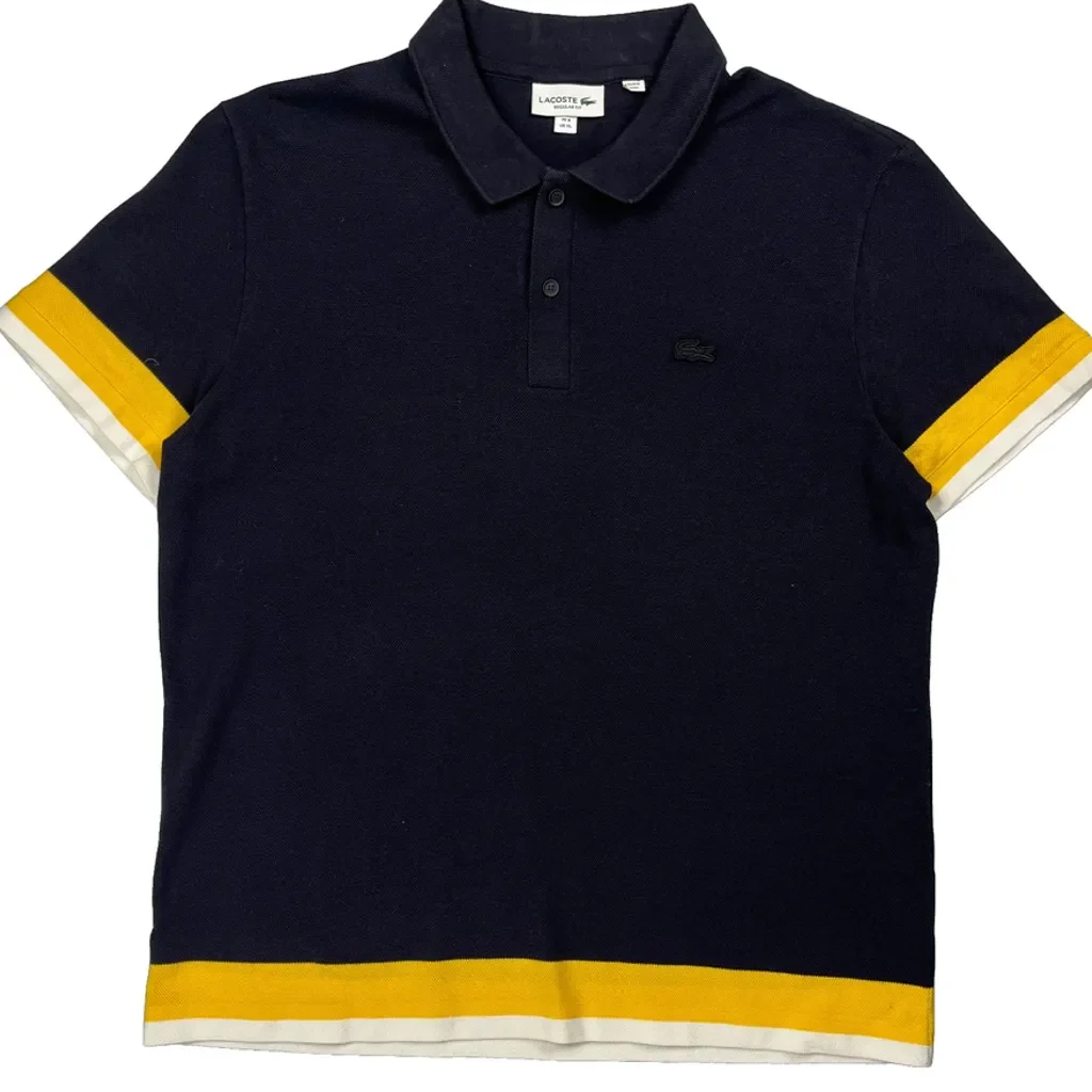 Lacoste Striped Polo Shirt - XL Navy Cotton - Image 4