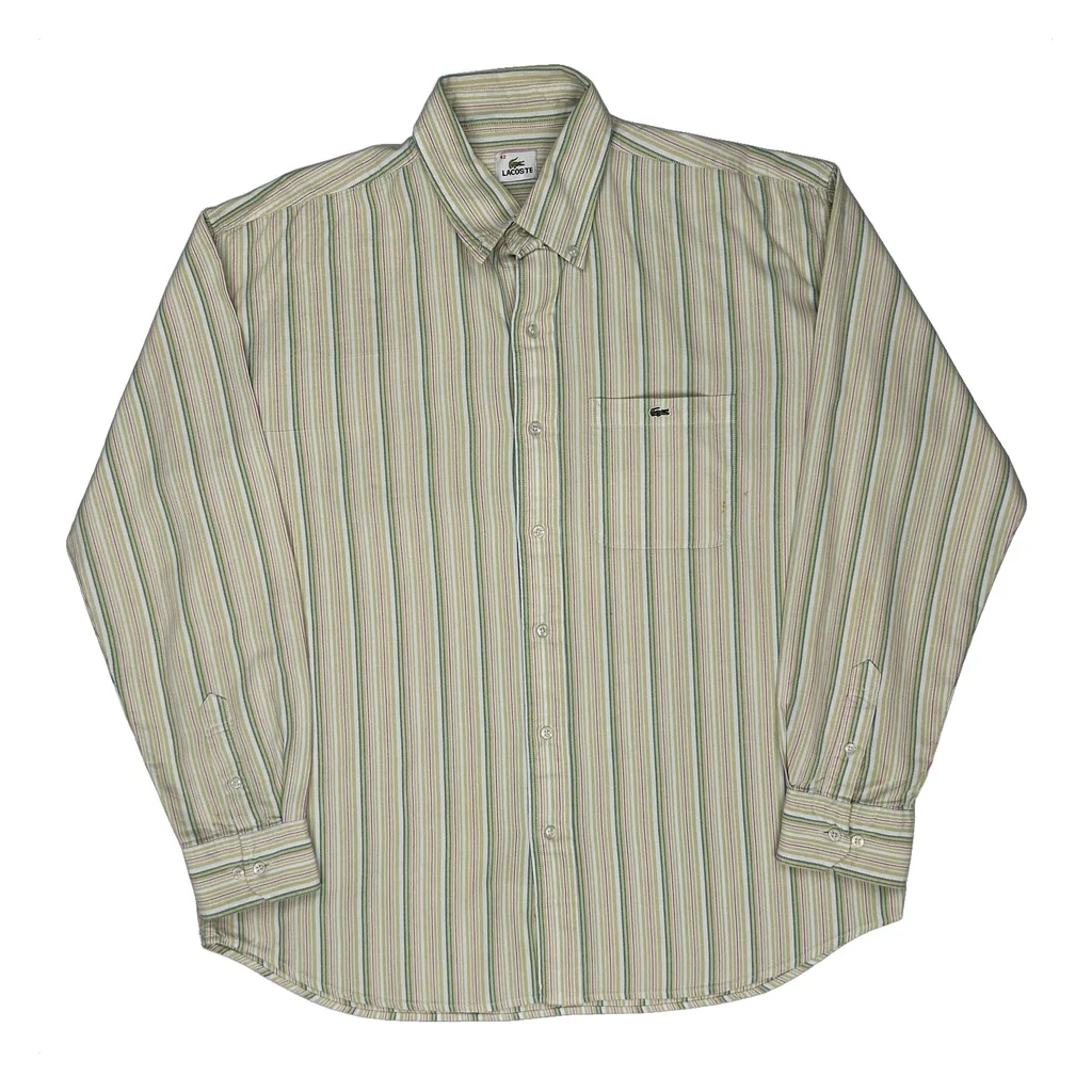 Lacoste Striped Shirt - Large Beige Cotton