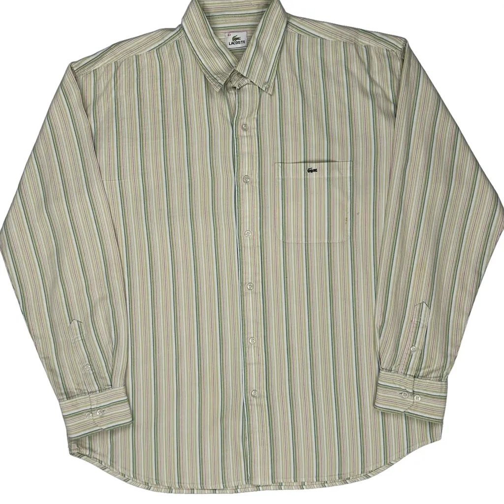 Lacoste Striped Shirt - Large Beige Cotton - Image 4
