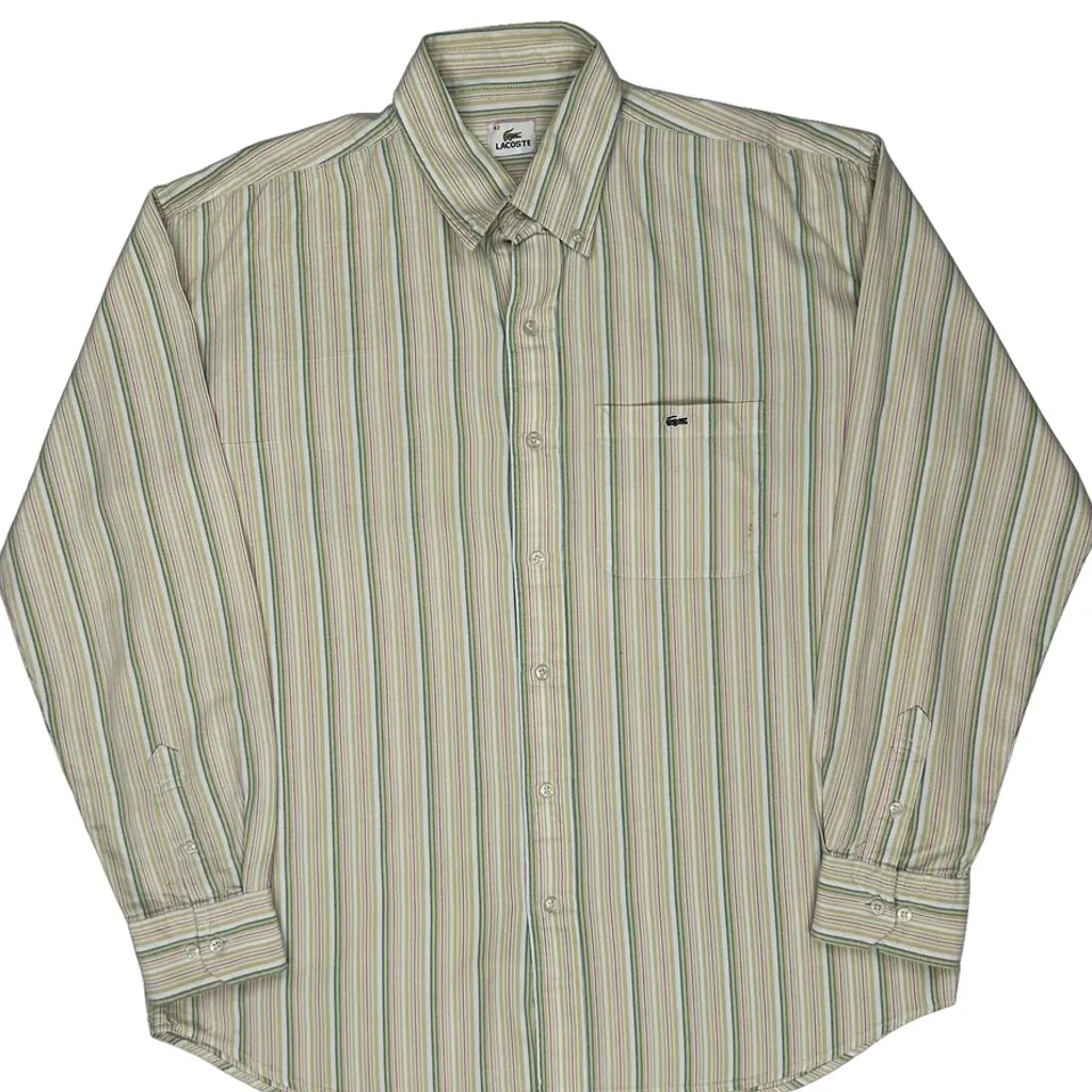 Lacoste Striped Shirt - Large Beige Cotton - Image 5