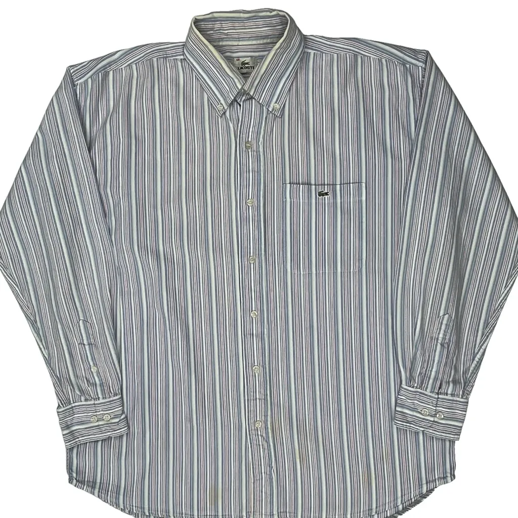 Lacoste Striped Shirt - Large Blue Cotton - Image 4