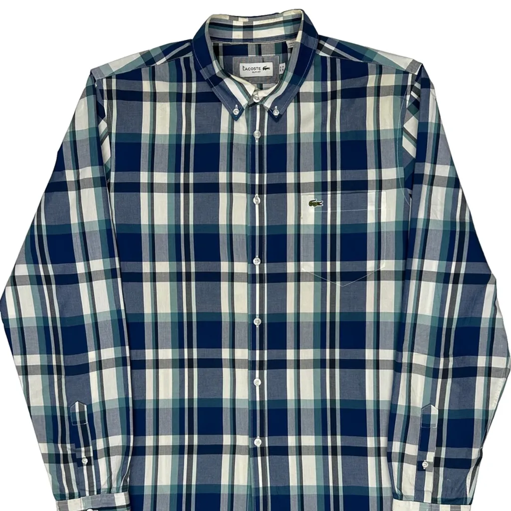 Lacoste Checked Shirt - XL Blue Cotton - Image 5
