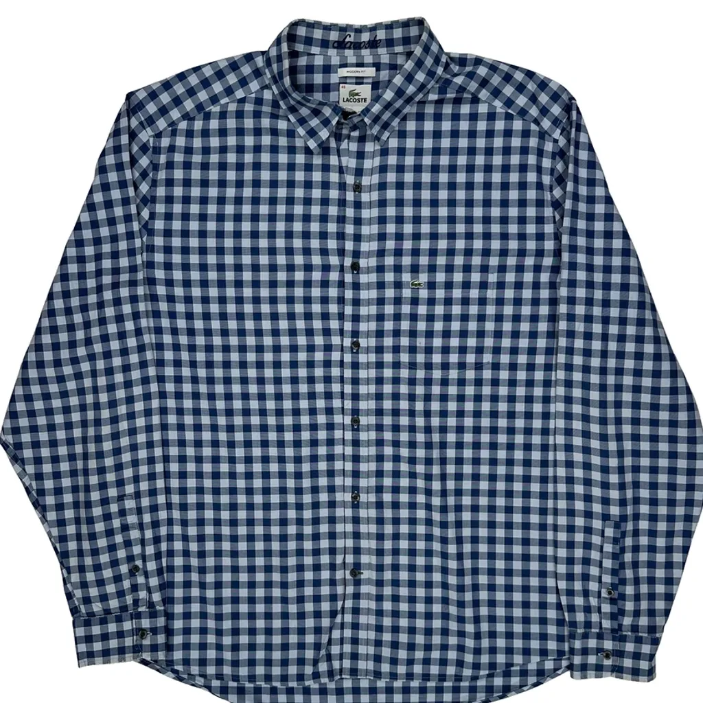Lacoste Checked Shirt - 2XL Blue Cotton - Image 5