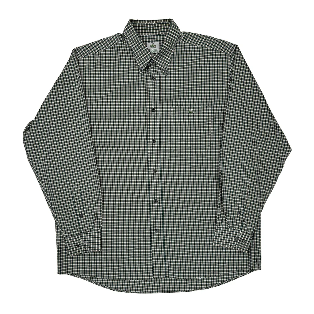Lacoste Checked Shirt - Large Green Cotton