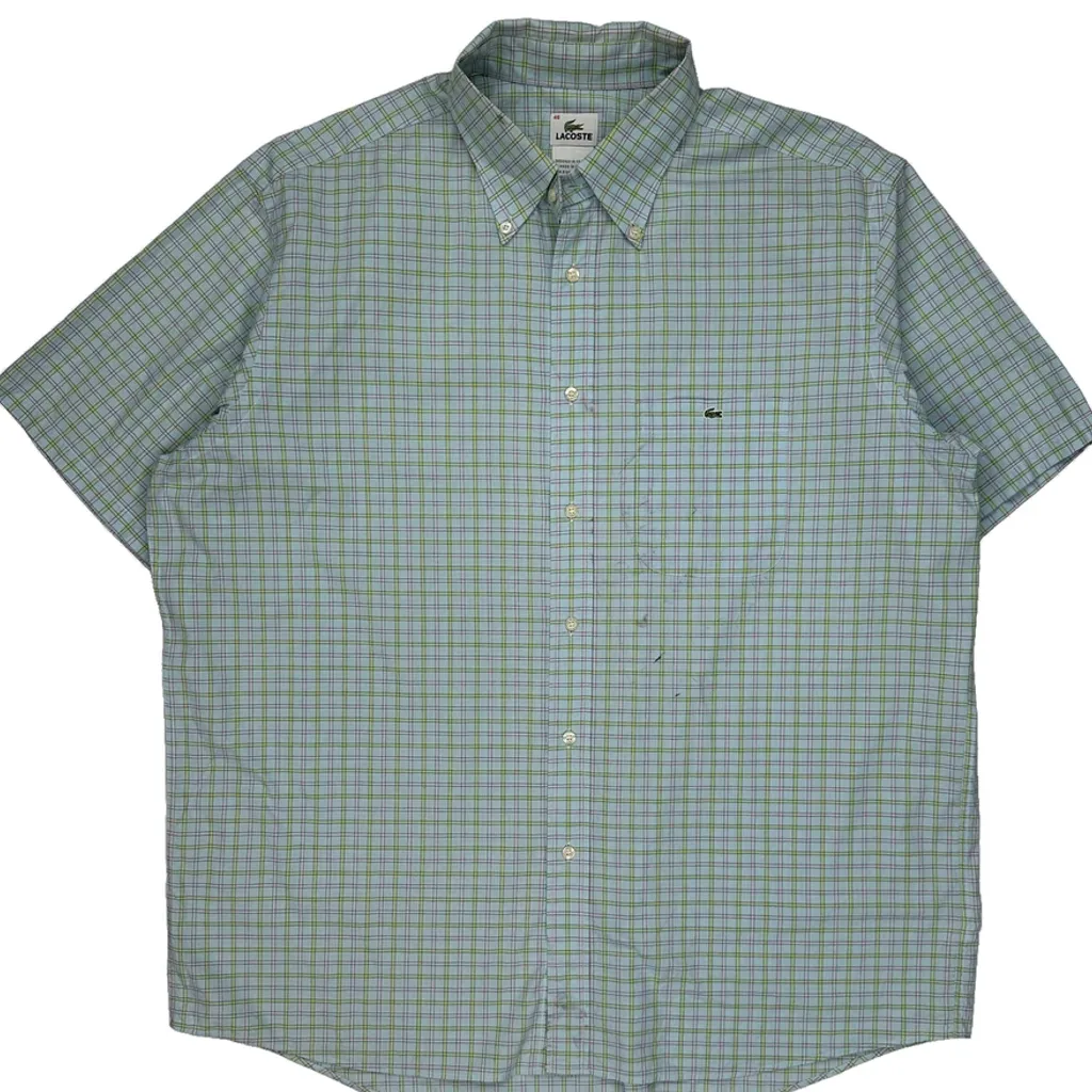 Lacoste Checked Short Sleeve Shirt - 2XL Blue Cotton - Image 4