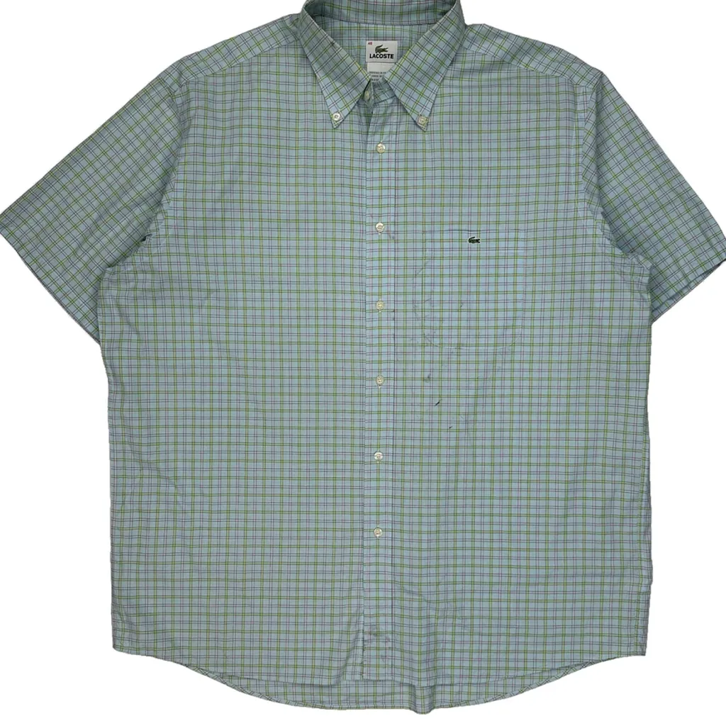 Lacoste Checked Short Sleeve Shirt - 2XL Blue Cotton - Image 5