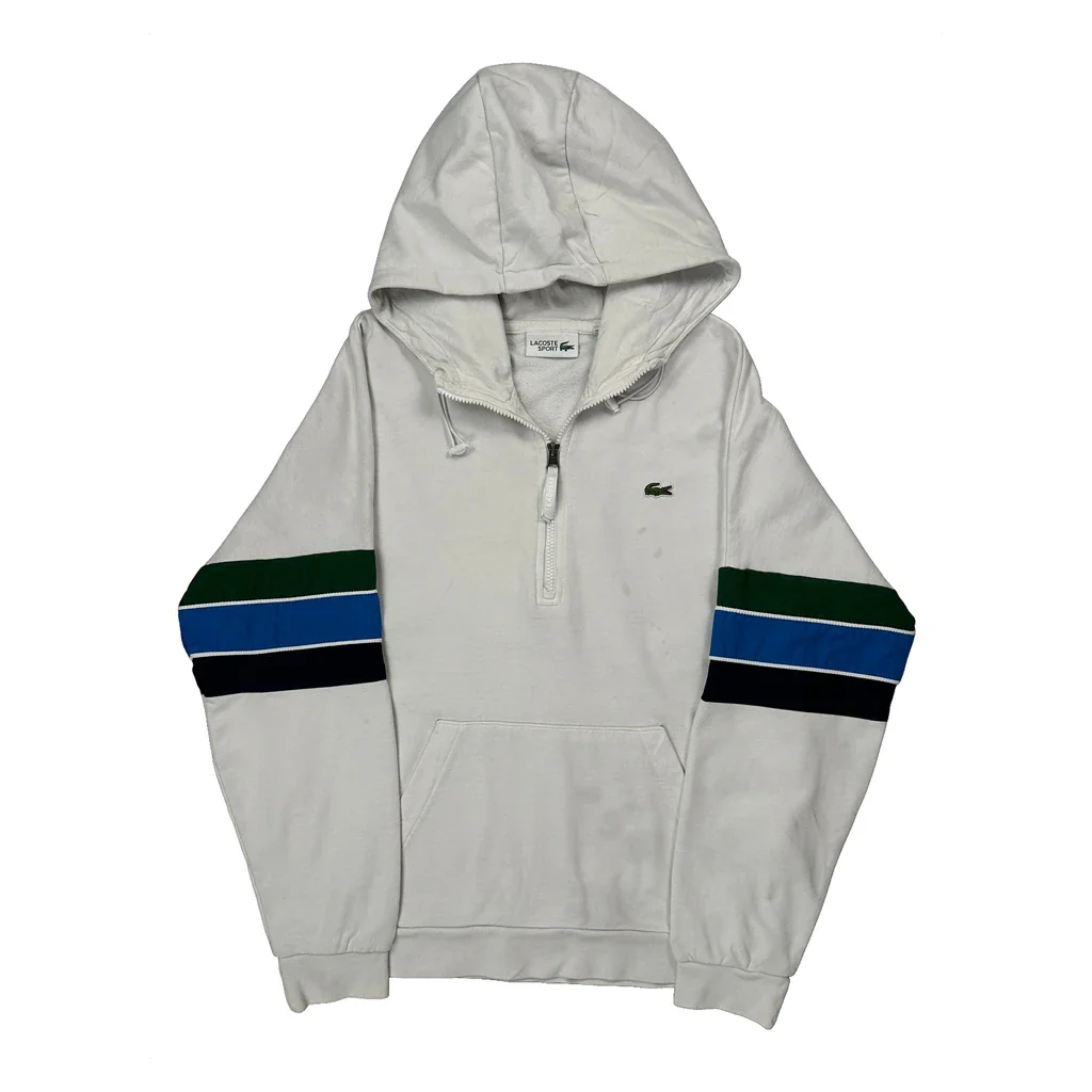 Lacoste Sport Lacoste Striped Hoodie - Medium White Cotton