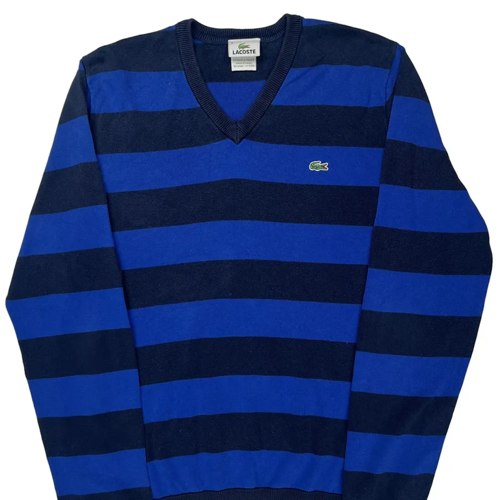 Lacoste Striped Sweater - Medium Blue Cotton - Image 5